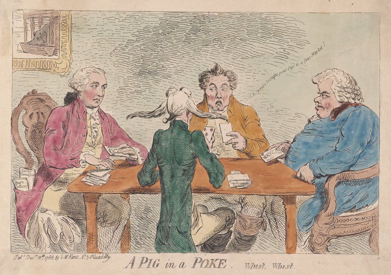 पोक इन ए पोक, व्हिस, व्हिस्ट, पब। 1788 (हाथ के रंग का उत्कीर्णन) द्वारा जेम्स गिलियरे