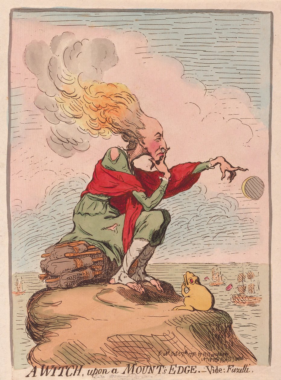 एक मोशन एज पर एक चुड़ैल; ख़बरदार; फुजेली, पब। 1791 (हाथ के रंग का उत्कीर्णन) द्वारा जेम्स गिलियरे