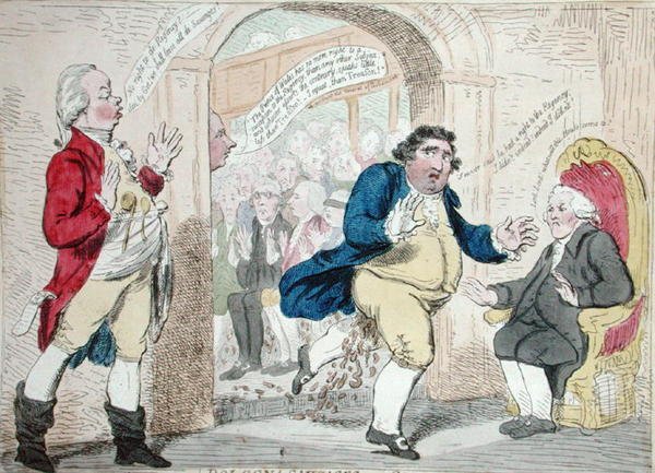 बोलोग्ना-सॉसेज, या विपक्षी फ्लक्सड, 1788 में SW Fores द्वारा प्रकाशित (हाथ से रंगी हुई नक़्क़ाशी) द्वारा जेम्स गिलियरे