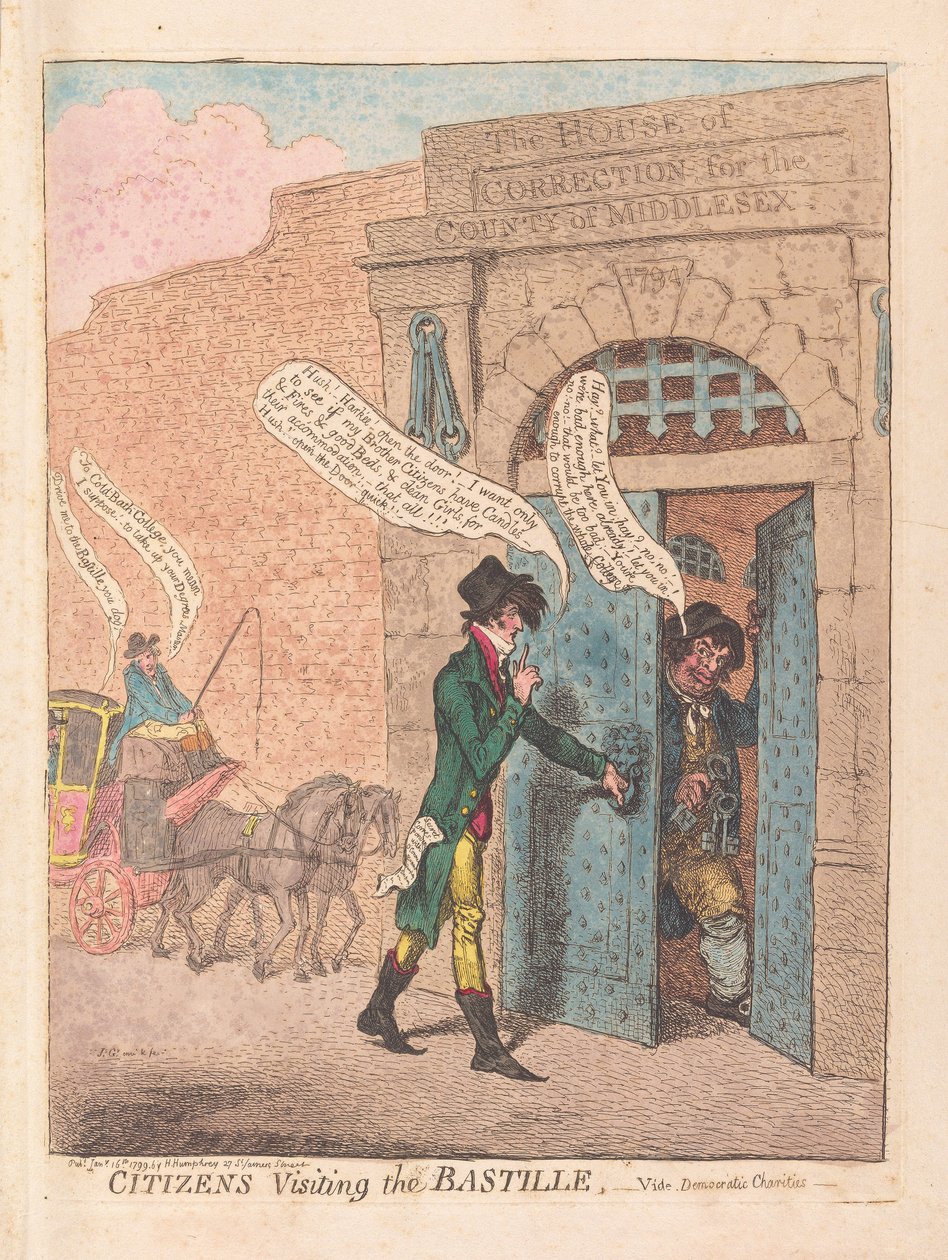 बैस्टिल, पब में आने वाले नागरिक। 1799 (हाथ के रंग का उत्कीर्णन) द्वारा जेम्स गिलियरे