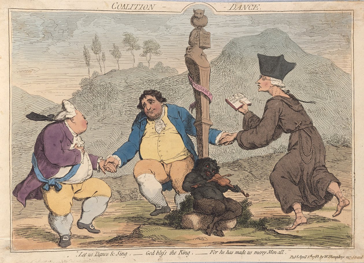 गठबंधन नृत्य, पब। 1785 (हाथ के रंग की नक्काशी) द्वारा जेम्स गिलियरे