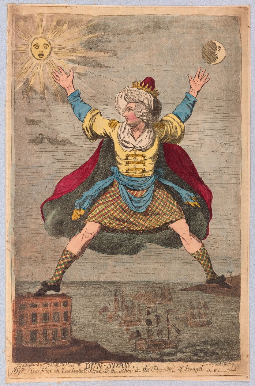 डन-शॉ, लीडेनहॉल स्ट्रीट में एक फुट और बंगाल प्रांत में दूसरा 1788 (हाथ के रंग का उत्कीर्णन) द्वारा जेम्स गिलियरे