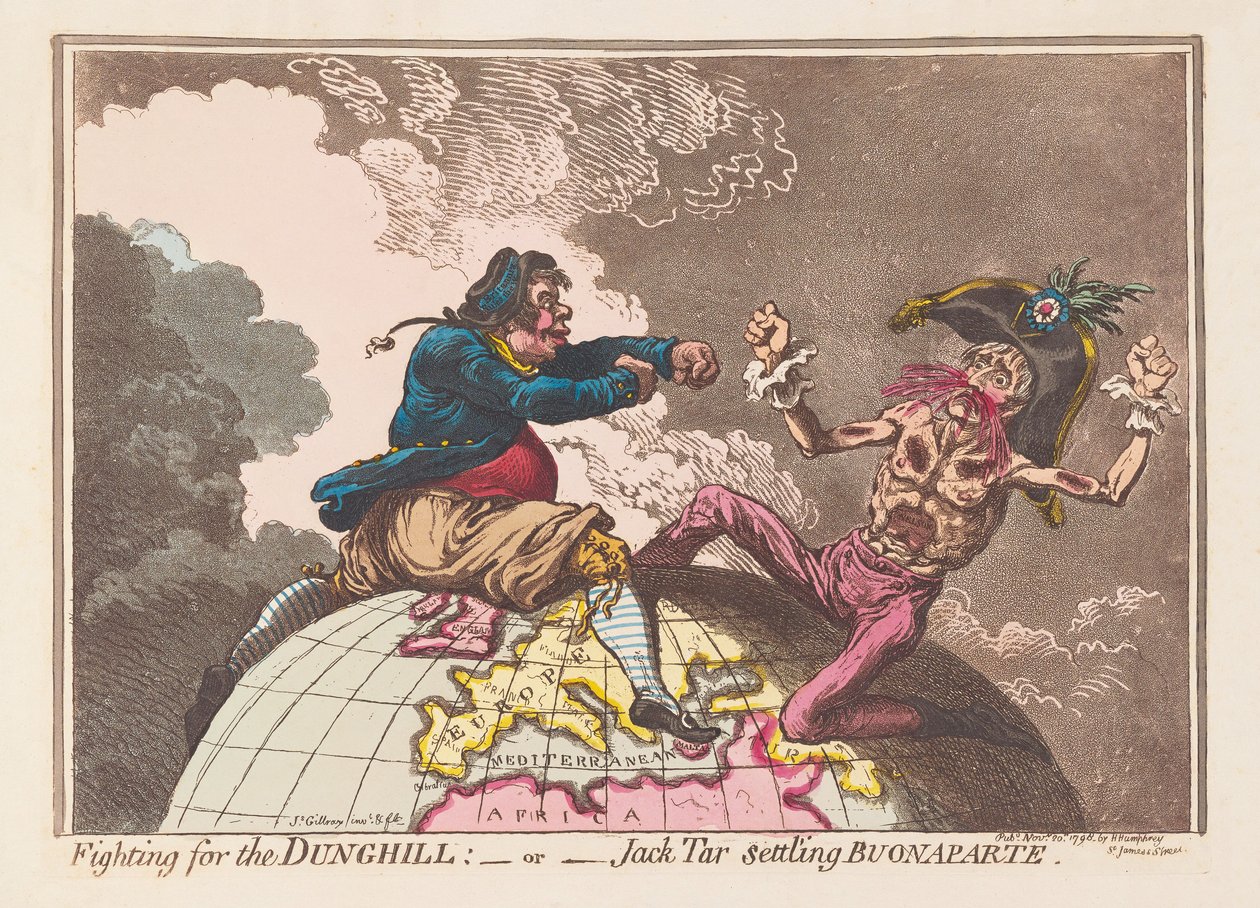 डनघिल या जैक टार के लिए लड़ते हुए बूनपार्ट, पब। 1798 (हाथ के रंग की नक्काशी) द्वारा जेम्स गिलियरे