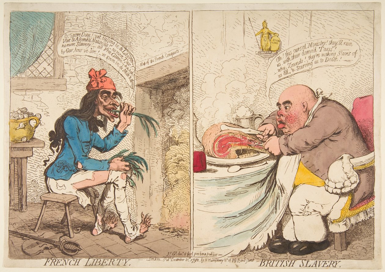 फ्रेंच लिबर्टी - ब्रिटिश दासता, 21 दिसंबर, 1792। द्वारा जेम्स गिलियरे