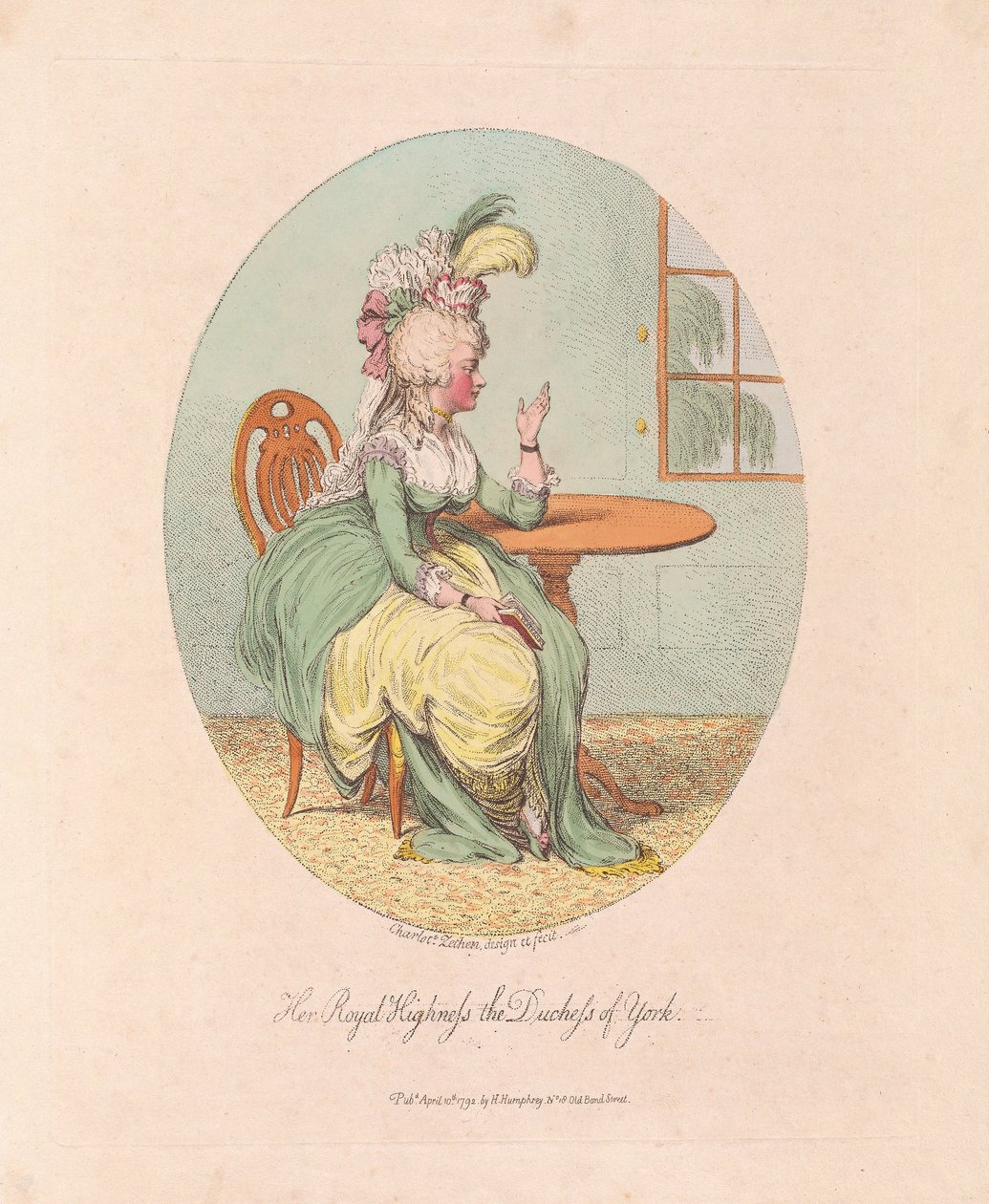 उसका रॉयल हाईनेस द डचेस ऑफ यॉर्क, पब। 1792 (हाथ के रंग का उत्कीर्णन) द्वारा जेम्स गिलियरे