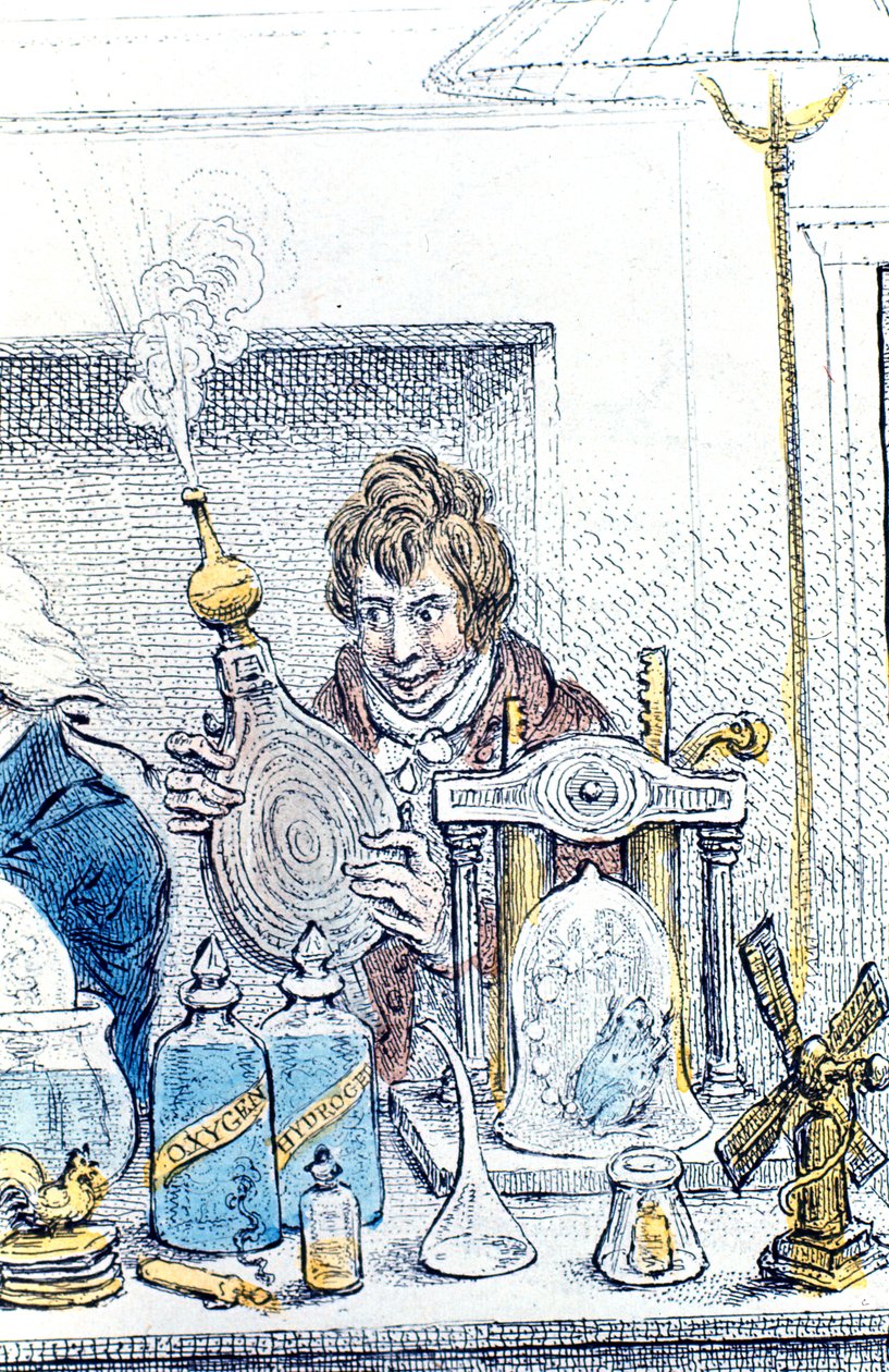हम्फ्री डेवी, ब्रिटिश रसायनज्ञ और आविष्कारक, 1802 द्वारा जेम्स गिलियरे