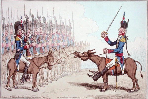L'Infanterie Francaise en मिस्र, या Le General l'Asne ने इब्राहिम Bey में परिवर्तित किया, जिसे हन्ना हम्फ्री द्वारा 1799 में प्रकाशित किया गया था (हाथ से रंगी हुई नक़्क़ाशी) द्वारा जेम्स गिलियरे