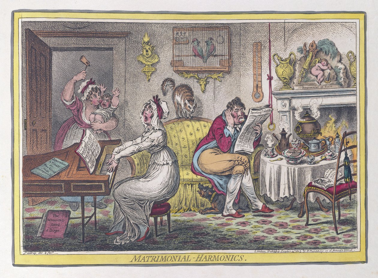 वैवाहिक हार्मोनिक्स, पब। 1805 (हाथ के रंग की नक्काशी) द्वारा जेम्स गिलियरे
