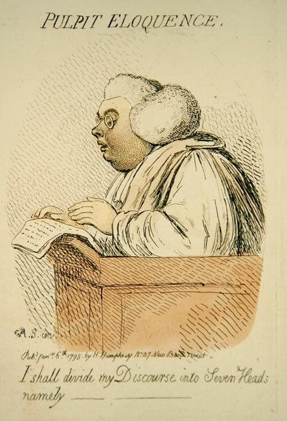 1795 में हन्ना हम्फ्री द्वारा प्रकाशित पल्पिट वाक्पटुता (हाथ से रंगी हुई नक्काशी) (191281 का विवरण) द्वारा जेम्स गिलियरे