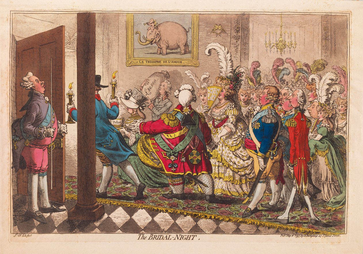 द ब्राइडल नाइट, पब। 1797 (हाथ के रंग का उत्कीर्णन) द्वारा जेम्स गिलियरे