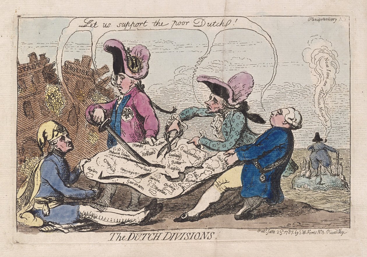 डच डिवीजन, पब। 1787 (हाथ के रंग का उत्कीर्णन) द्वारा जेम्स गिलियरे