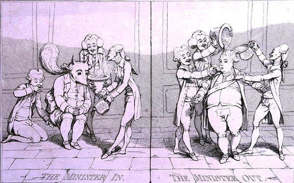 द मिनिस्टर इन - द मिनिस्टर आउट, विलियम हम्फ्री द्वारा 1782 में प्रकाशित (नक़्क़ाशी) द्वारा जेम्स गिलियरे