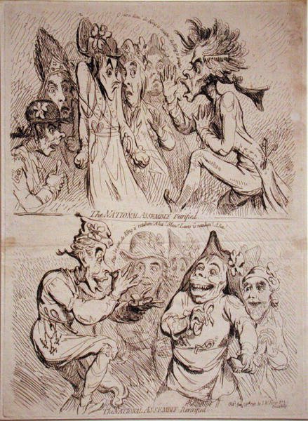 1791 में SW Fores द्वारा प्रकाशित नेशनल असेंबली, और द नेशनल असेंबली रिवाइवाइज्ड (नक़्क़ाशी) द्वारा जेम्स गिलियरे