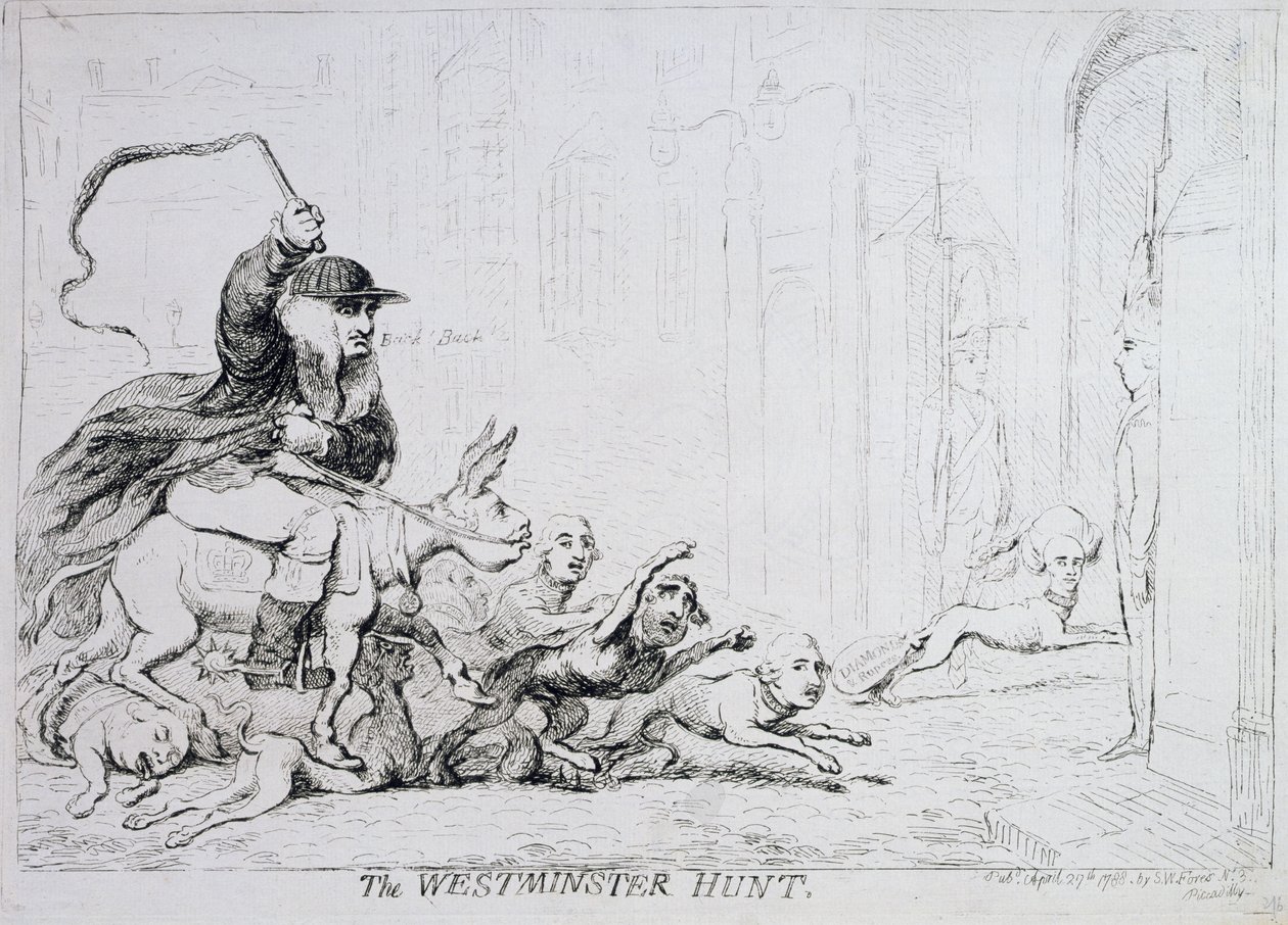वेस्टमिंस्टर हंट, 1788 द्वारा प्रकाशित (हाथ से रंगी हुई नक़्क़ाशी) द्वारा जेम्स गिलियरे