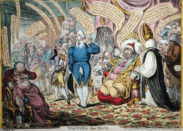 1806 में हन्ना हम्फ्री द्वारा प्रकाशित बीमार का दौरा (हाथ से रंगी नक़्क़ाशी) द्वारा जेम्स गिलियरे