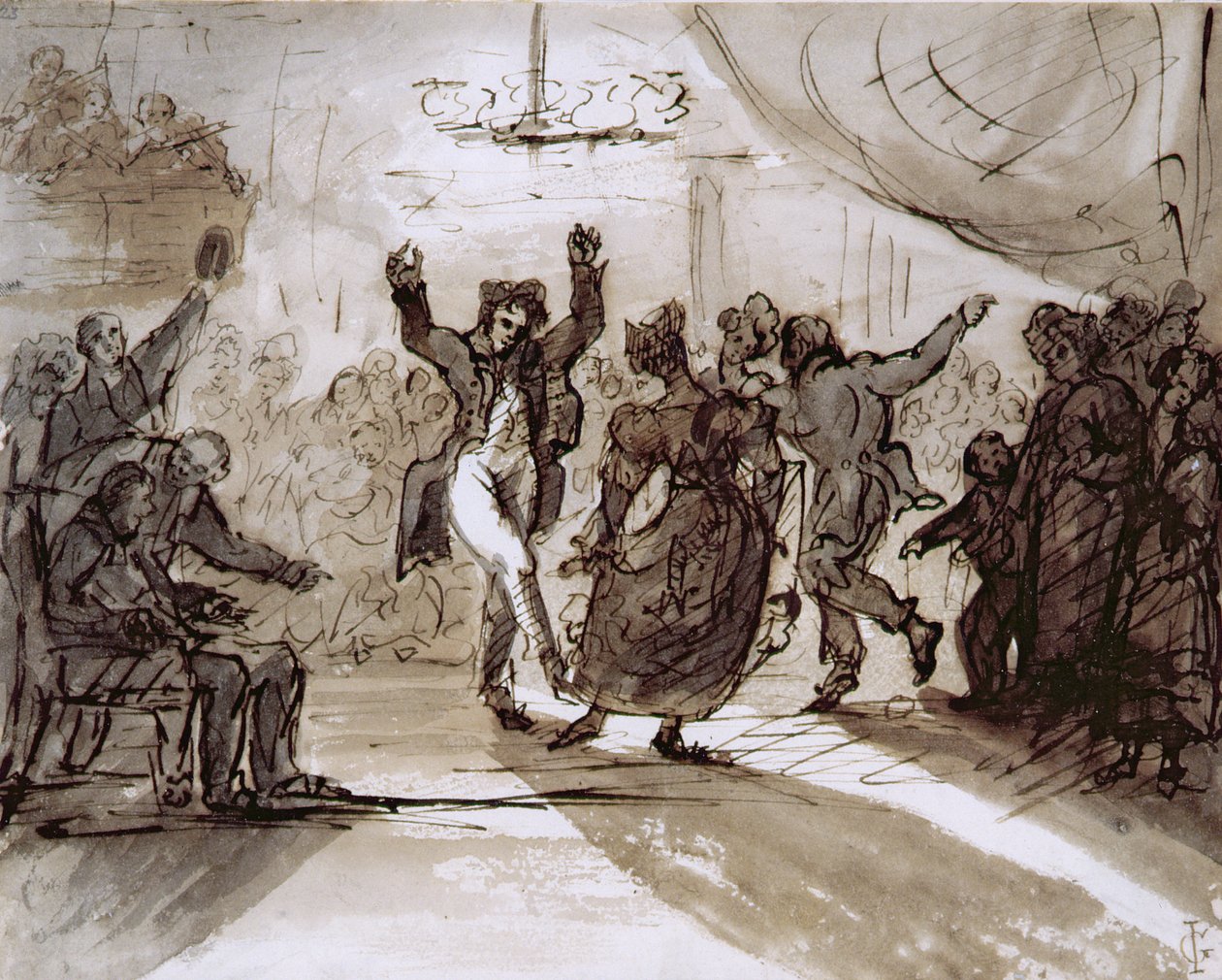द हंट बॉल, c.1820 (कलम और सीपिया स्याही और कागज पर धोना) द्वारा जेम्स ग्रांट