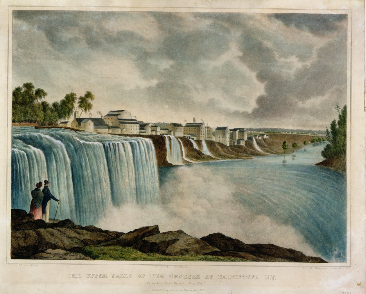 जे। बफ़र (1810-70) (रंग उत्कीर्णन) द्वारा उकेरा गया रोचेस्टर, न्यू यॉर्क में जेनेसी का ऊपरी झरना द्वारा जेम्स हार्वे यंग