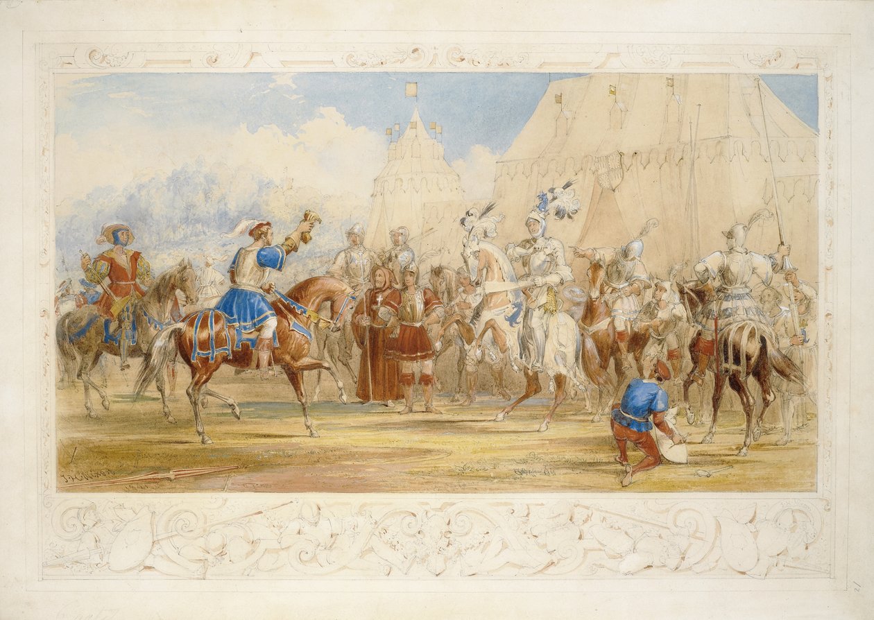 चैलेंज, 1841 (कागज पर पेंसिल, wc और बॉडी कलर) द्वारा जेम्स हेनरी निक्सन