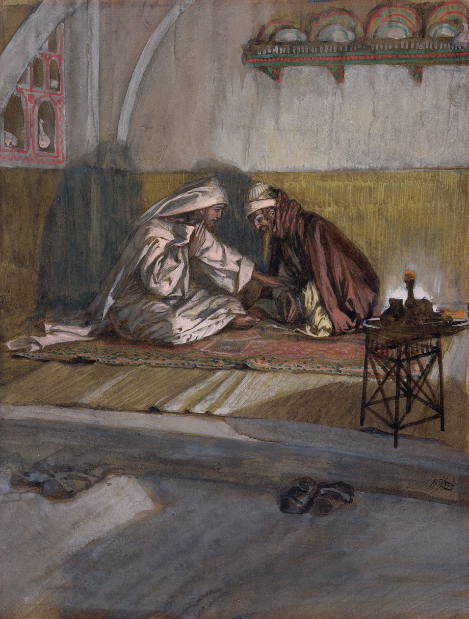 निकोडेमस के साथ क्राइस्ट वार्ता, द लाइफ ऑफ क्राइस्ट के लिए चित्रण, c.1886-94 (पेपरबोर्ड पर wc और gache) द्वारा जेम्स जैक्स जोसेफ टिसोट