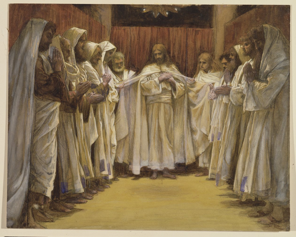 बारह प्रेरितों के साथ मसीह, मसीह के जीवन के लिए दृष्टांत, c.1886-96 (पेपरबोर्ड पर गौचे) द्वारा जेम्स जैक्स जोसेफ टिसोट