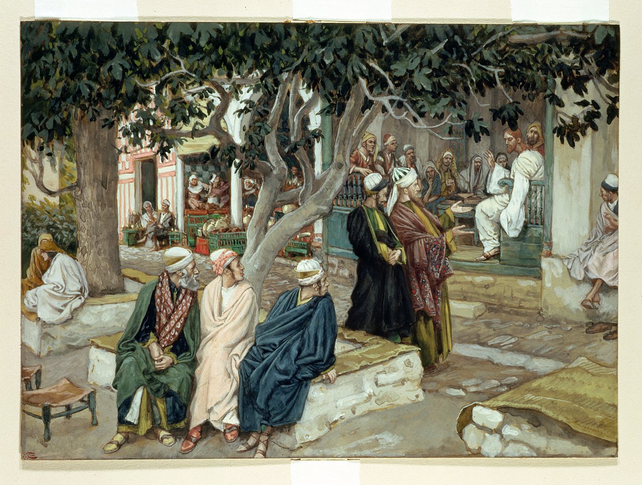सेंट मैथ्यू के साथ बैठक में यीशु, द लाइफ ऑफ क्राइस्ट के लिए चित्रण, c.1886-96 (पेपरबोर्ड पर गौचे) द्वारा जेम्स जैक्स जोसेफ टिसोट