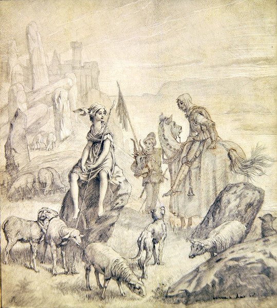 क्रूसेडर की पत्नी, ब्रेटन गाथागीत से, c.1870 (गेसो पैनल पर पेंसिल और वॉश) द्वारा जेम्स जैक्स जोसेफ टिसोट