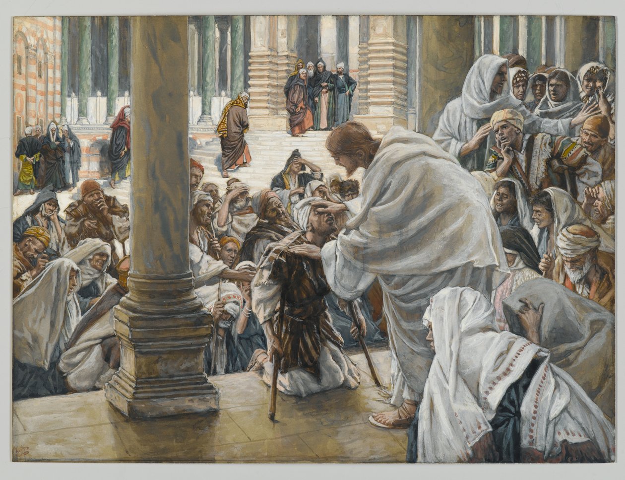 द हीलिंग ऑफ द लेम इन द टेंपल, द लाइफ फॉर क्राइस्ट का चित्रण, c.1886-94 (wc & gouache on paperboard) द्वारा जेम्स जैक्स जोसेफ टिसोट