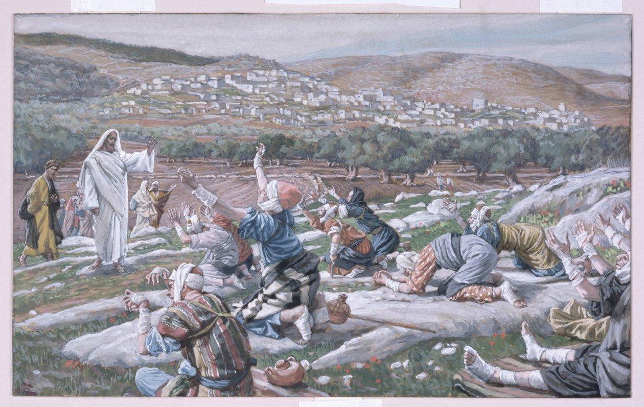 द हीलिंग ऑफ द लेपर्स, द लाइफ फॉर क्राइस्ट का चित्रण, c.1886-94 (पेपरबोर्ड पर wc और gouache) द्वारा जेम्स जैक्स जोसेफ टिसोट