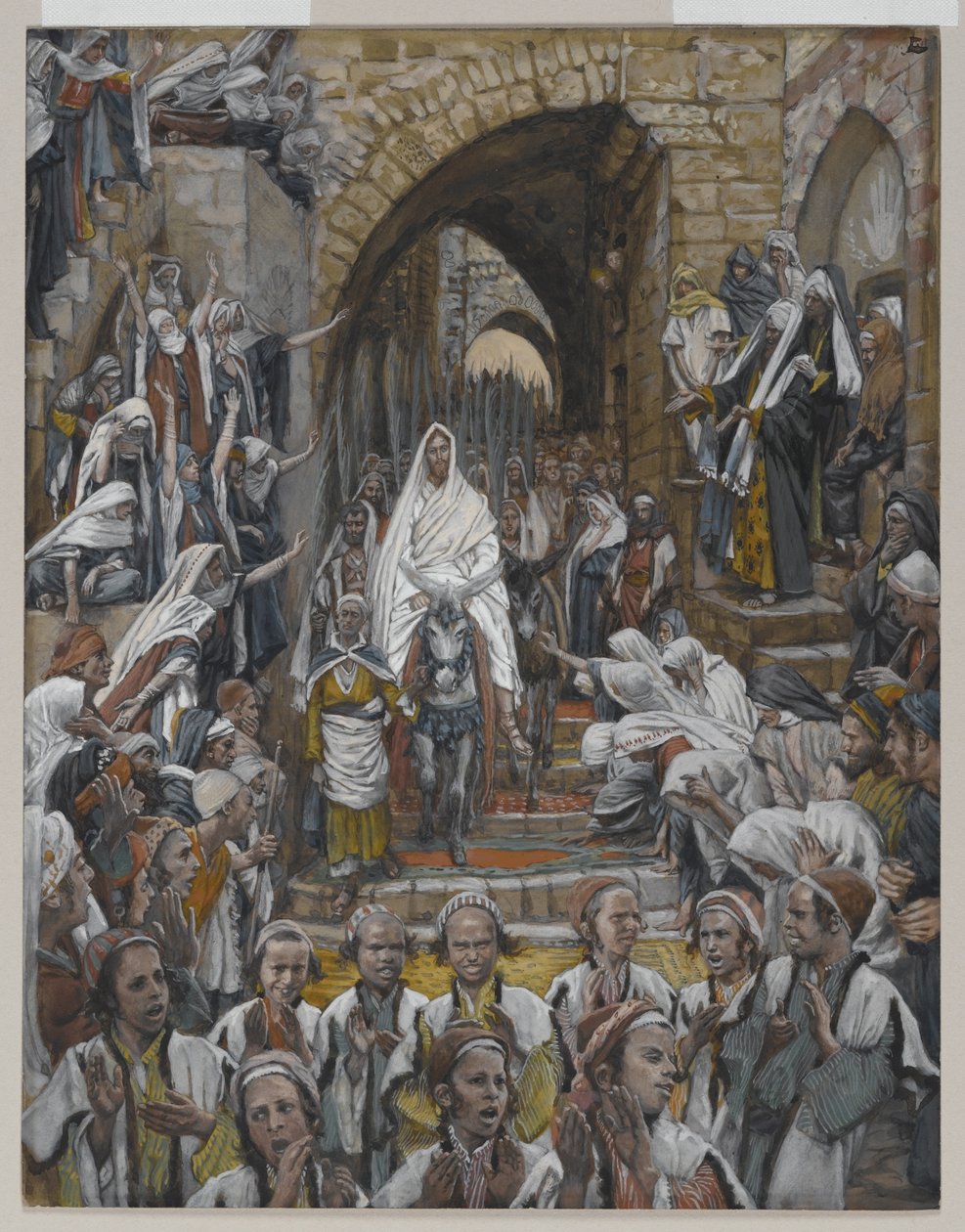 जेरूसलम की सड़कों में जुलूस, हमारे प्रभु यीशु मसीह के जीवन का चित्रण, 1886-94 (कागज पर ग्रेफाइट से अधिक) द्वारा जेम्स जैक्स जोसेफ टिसोट
