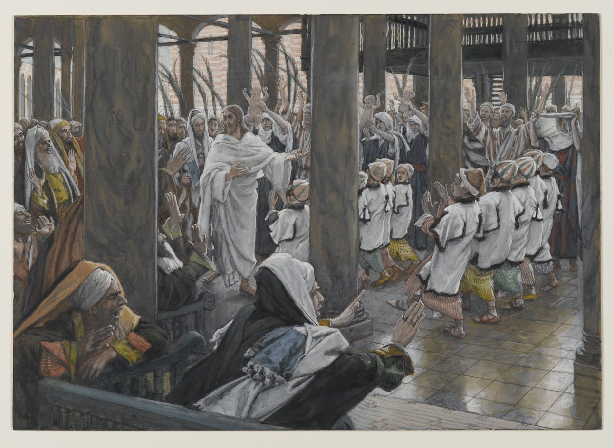 मंदिर में जुलूस, हमारे प्रभु यीशु मसीह के जीवन का चित्रण, 1886-94 (कागज पर ग्रेफाइट से अधिक) द्वारा जेम्स जैक्स जोसेफ टिसोट