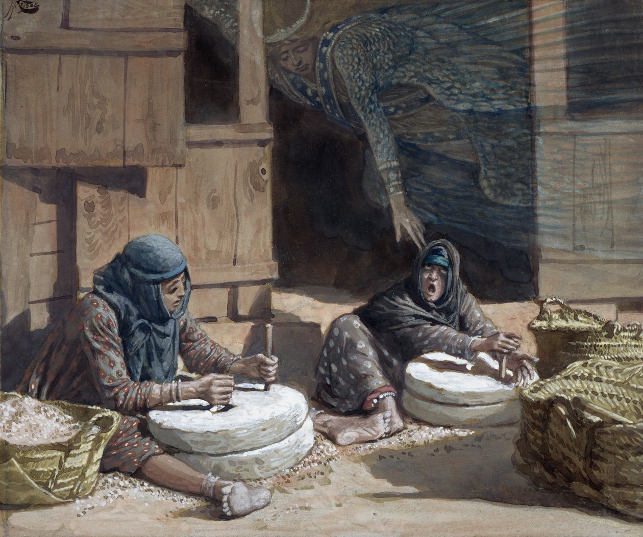 मिल में दो महिलाओं, मसीह के जीवन के लिए चित्रण, c.1886-94 (पेपरबोर्ड पर wc और gache) द्वारा जेम्स जैक्स जोसेफ टिसोट