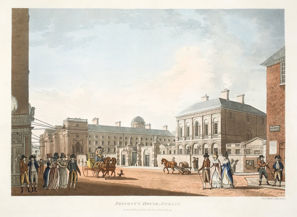 प्रोवोस्ट्स हाउस, डबलिन, 1794 (हाथ से रंगा हुआ उत्कीर्णन) द्वारा जेम्स माल्टन