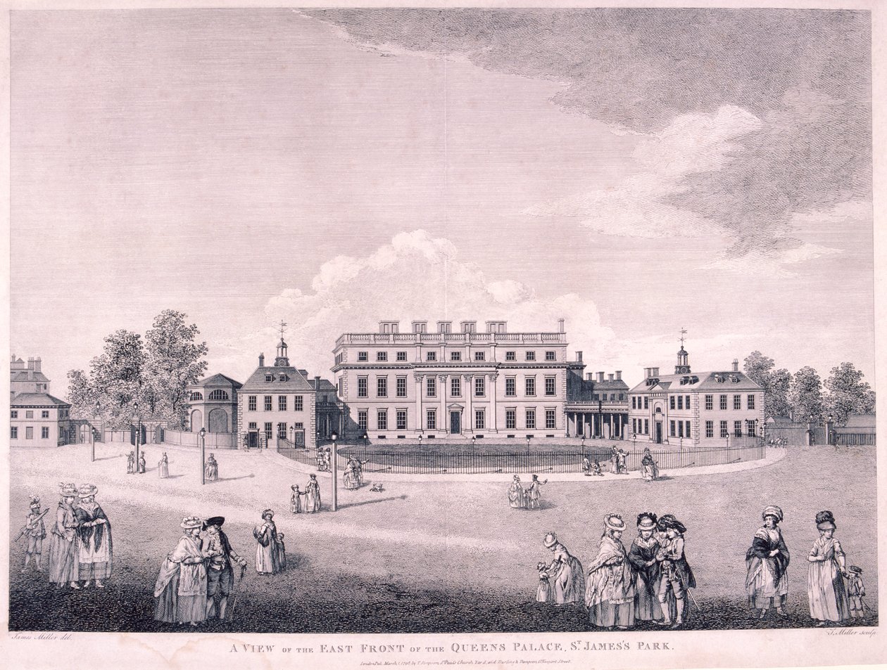 बकिंघम हाउस, वेस्टमिंस्टर, लंदन के पूर्वी सामने, 1796 द्वारा जेम्स मिलर