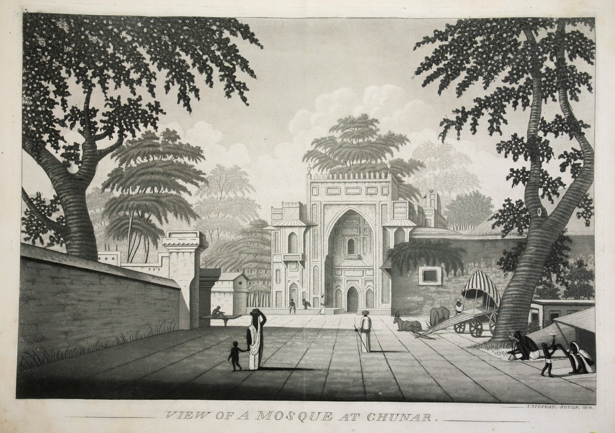चुनार, पब में एक मस्जिद का दृश्य। 1810 उत्कीर्णन। द्वारा जेम्स मोफ़त