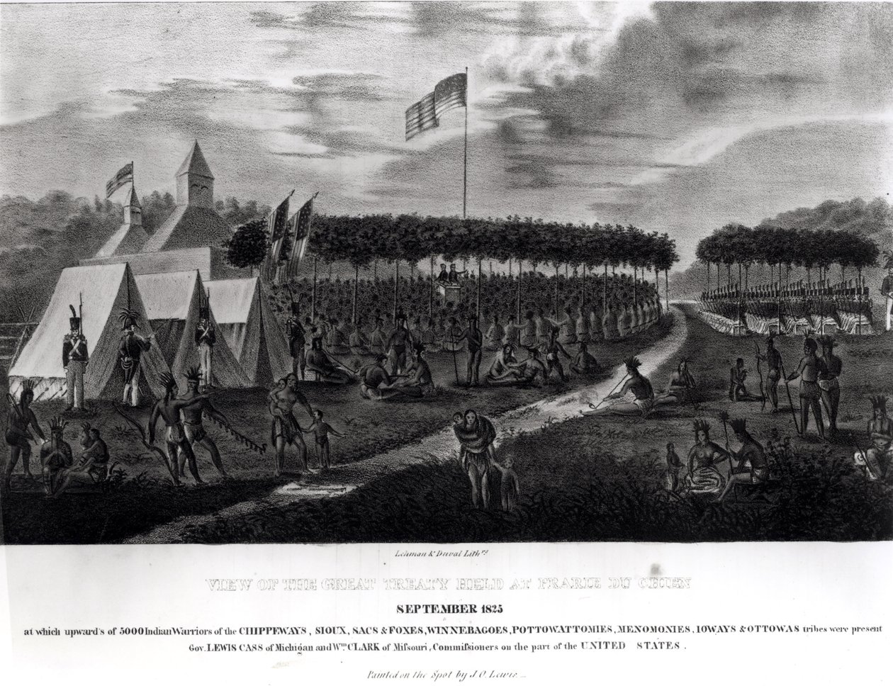 प्रैरी डु चिएन, विस्कॉन्सिन में 18 सितंबर, 1825 को &39;द एबोरिजिनल पोर्टफोलियो&39; से ग्रेट ट्रीटी हेल्ड का दृश्य द्वारा जेम्स ओटो लुईस