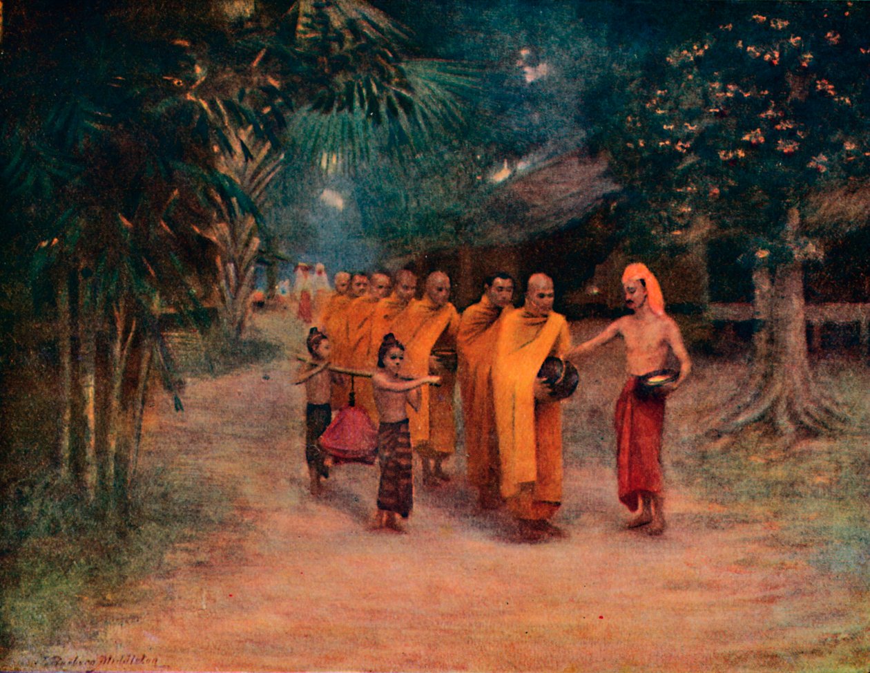बर्मी मोंक्स एक गाँव में भीख माँग रहा है - सुबह जल्दी, 1913 द्वारा जेम्स रायबर्न मिडलटन
