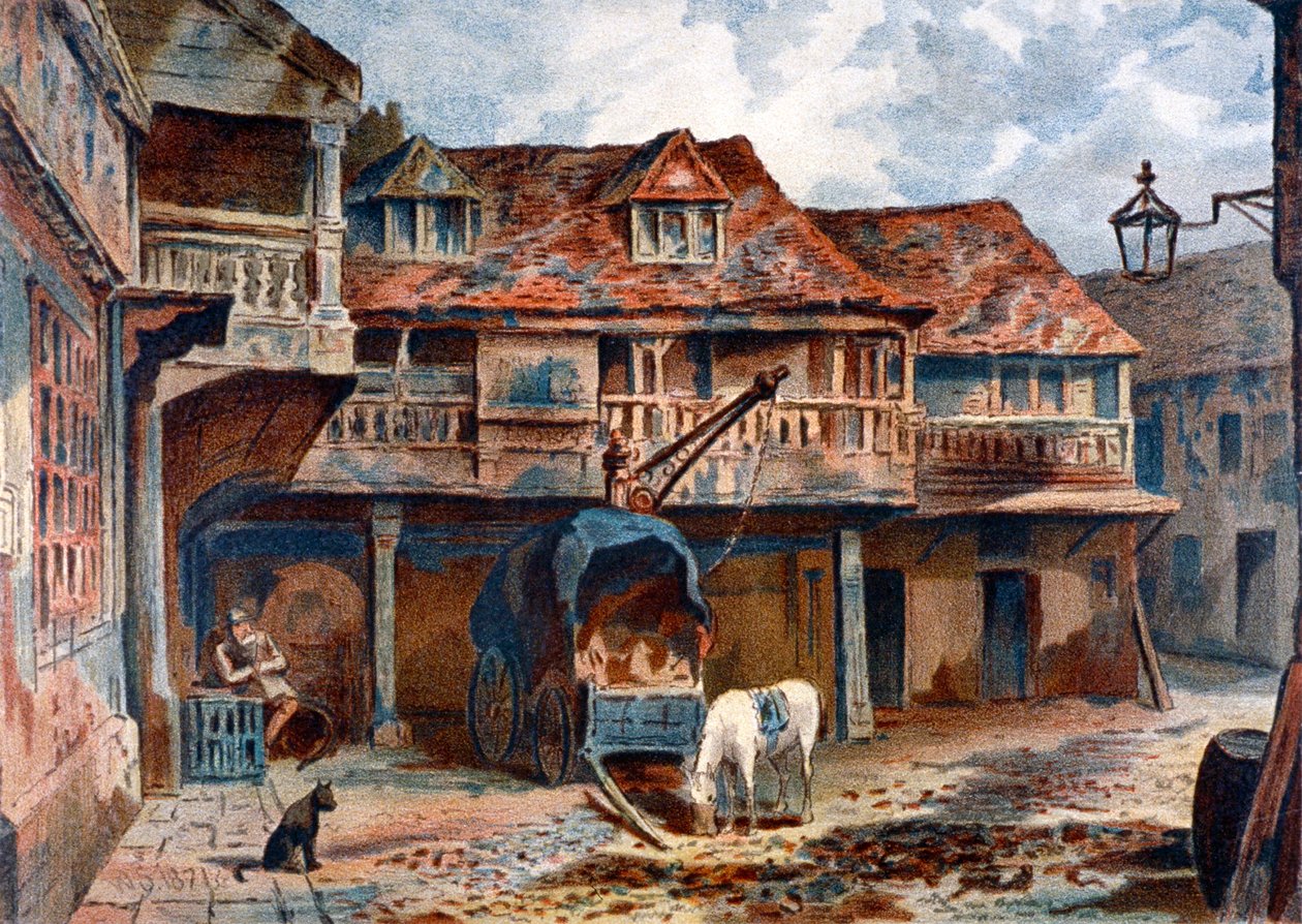 टैबर्ड इन का आंगन, बरो हाई स्ट्रीट, साउथवार्क, लंदन, 1871 द्वारा जेम्स एस सदाचार