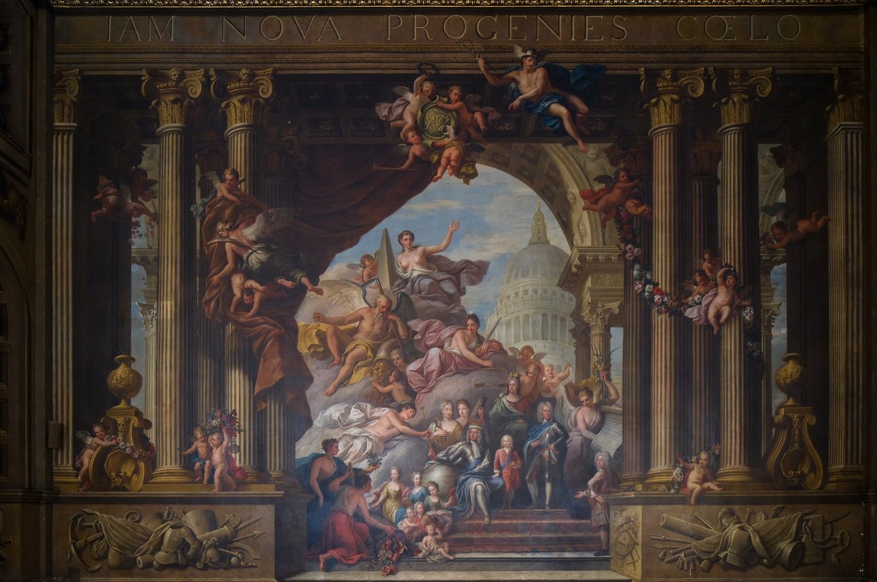 पेंट हॉल की पश्चिम की दीवार, c.1707-27 (दीवार पेंटिंग) द्वारा जेम्स थॉर्नहिल