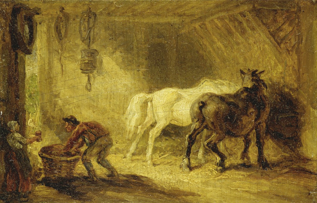एक स्थिर का इंटीरियर, c.1830-40 (पैनल पर तेल) द्वारा जेम्स वार्ड