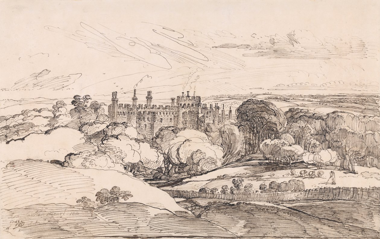 जंगल के ऊपर से ली कैसल, 1814 (कागज पर कलम और काली स्याही) द्वारा जेम्स वार्ड