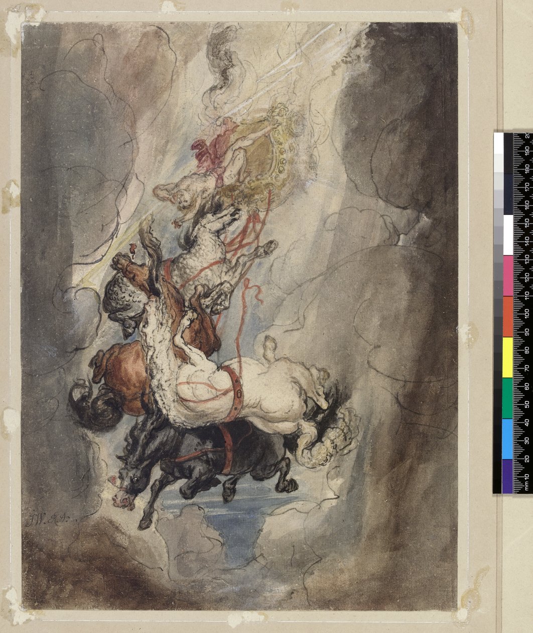 फेथोन के पतन के लिए अध्ययन, c.1808 (ग्रेफाइट, पेन, स्याही और wc) द्वारा जेम्स वार्ड