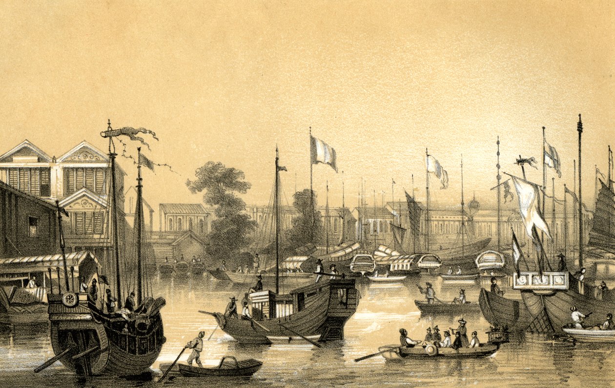 कैंटन में अंग्रेजी कारखाने, 1847 द्वारा जेम्स विलियम जाइल्स
