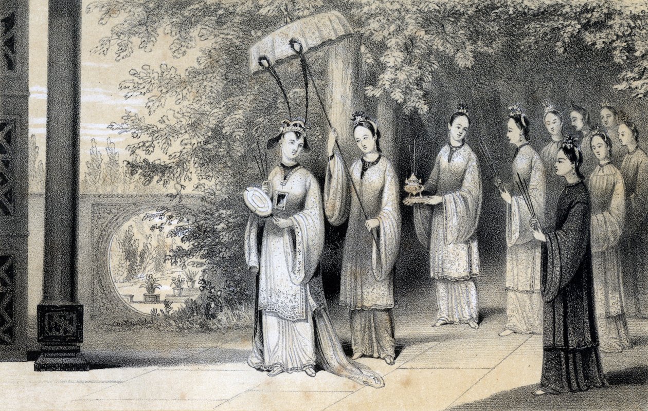 साम्राज्ञी और उनके परिचारक 1847 में शहतूत के बाग से मंदिर के लिए आगे बढ़े। द्वारा जेम्स विलियम जाइल्स