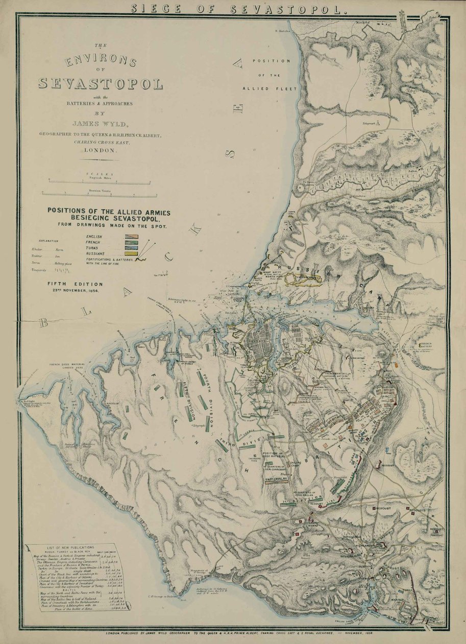 सेवस्तोपोल के पर्यावरण का मानचित्र, 1854 द्वारा जेम्स वायल्डो