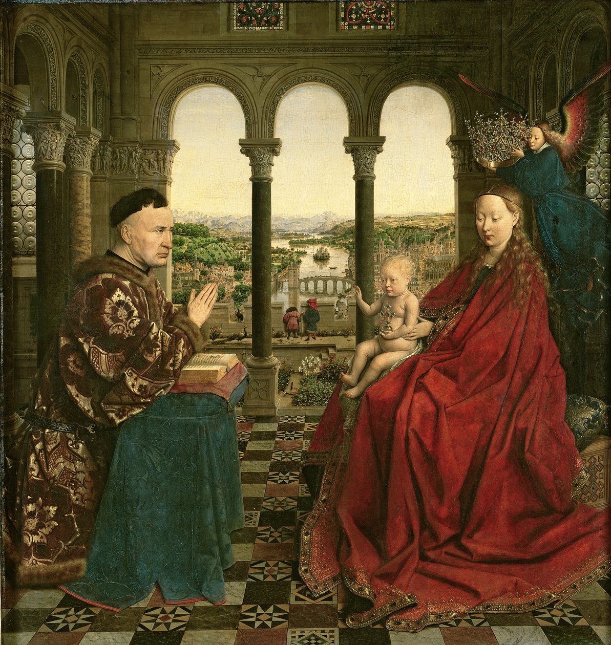 द रॉलिन मैडोना (द वर्जिन टू चांसलर रोओलिन), c.1435 (पैनल) द्वारा जान वैन आईक