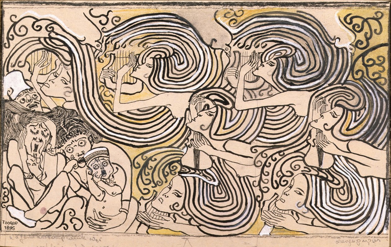 शिपव्रेक, 1895 (कागज पर स्याही रहित रंगीन चाक) द्वारा जान तूरोप
