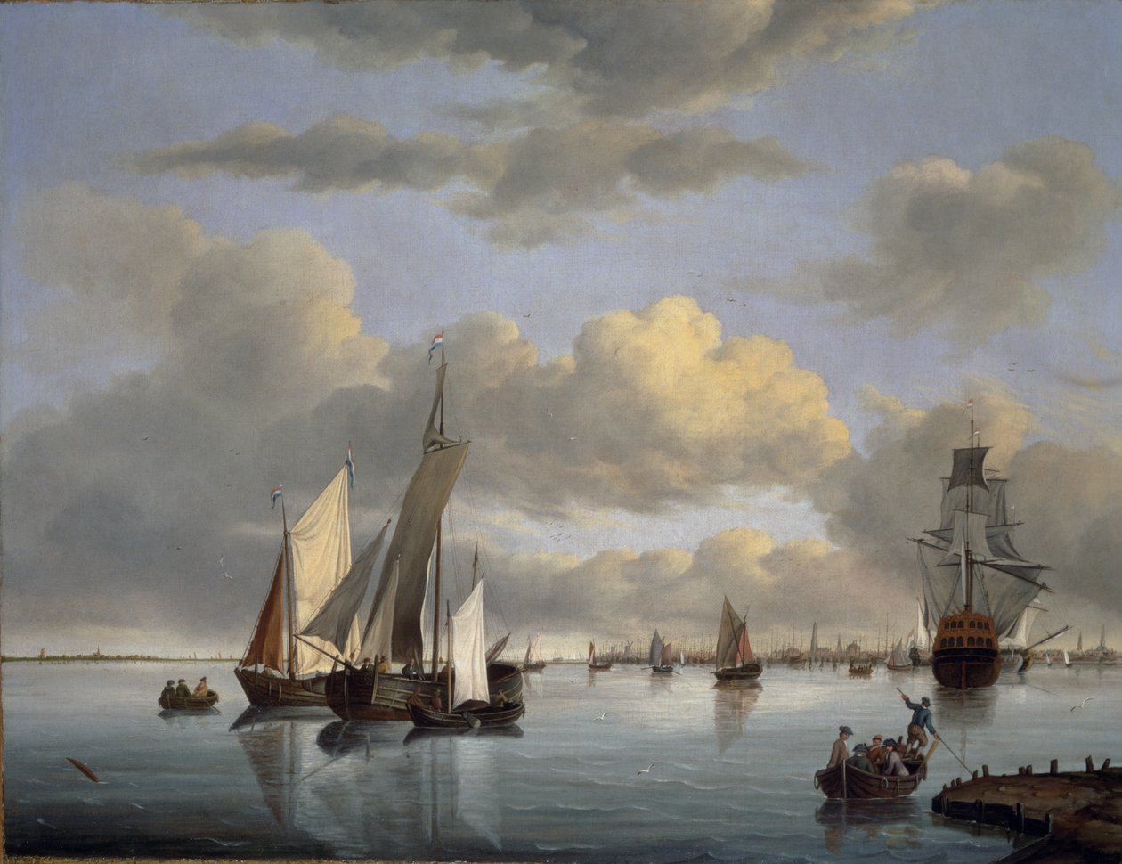 दूरी में एम्स्टर्डम के साथ Ijsselmeer पर शिपिंग द्वारा जन वबबल्स
