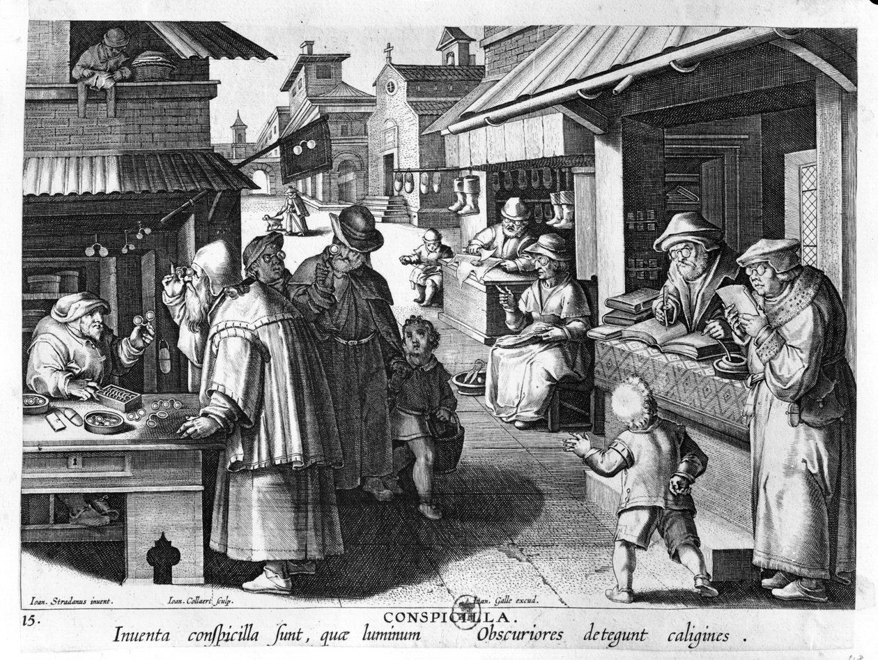 द जनैक सेलर और जोन गाले (1600-76) द्वारा उत्कीर्ण द स्पेक्टेकल्स सेलर द्वारा जन वैन डर स्ट्रेट