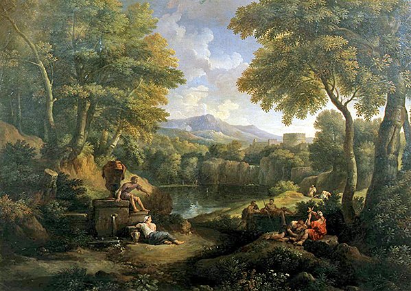 एक कुएं पर आंकड़ों के साथ लैंडस्केप (कैनवास पर तेल) द्वारा जान फ्रैंस वैन ब्लोमेन