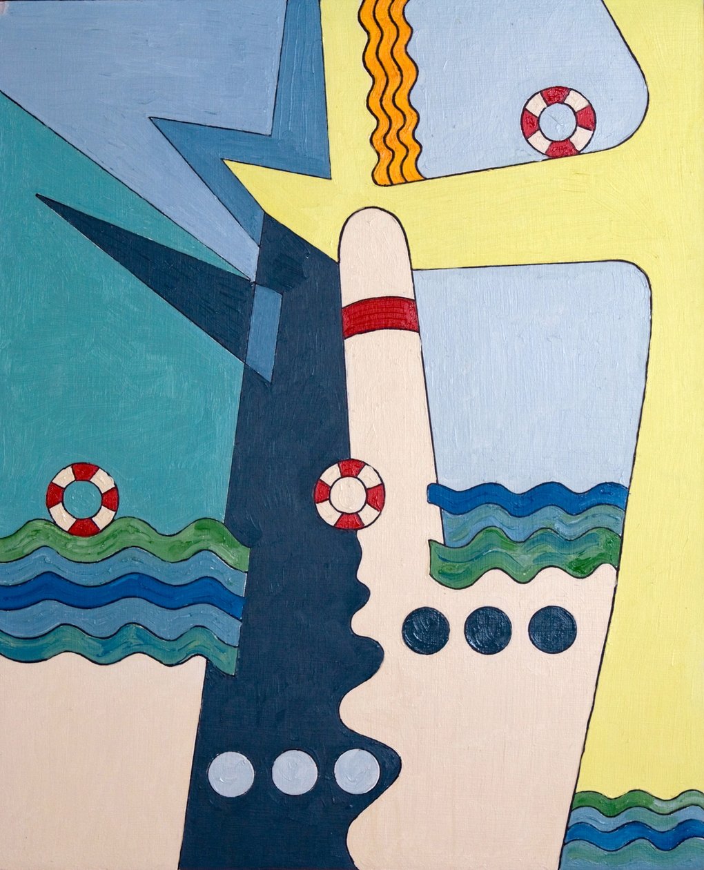 मशीनरी taming लहरों, 2006 (लकड़ी पर तेल) द्वारा जान ग्रोनबर्ग